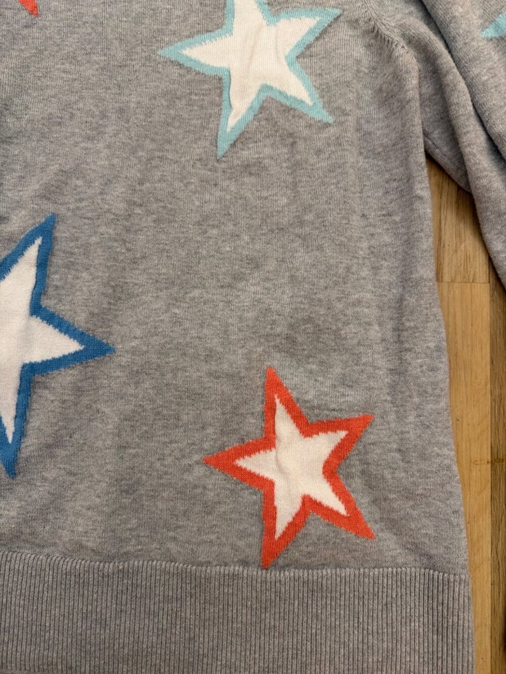 Time And Tru Sweater Large Womens Grey Star Print Pullover Cotton Blend Casual - Picture 4 of 7